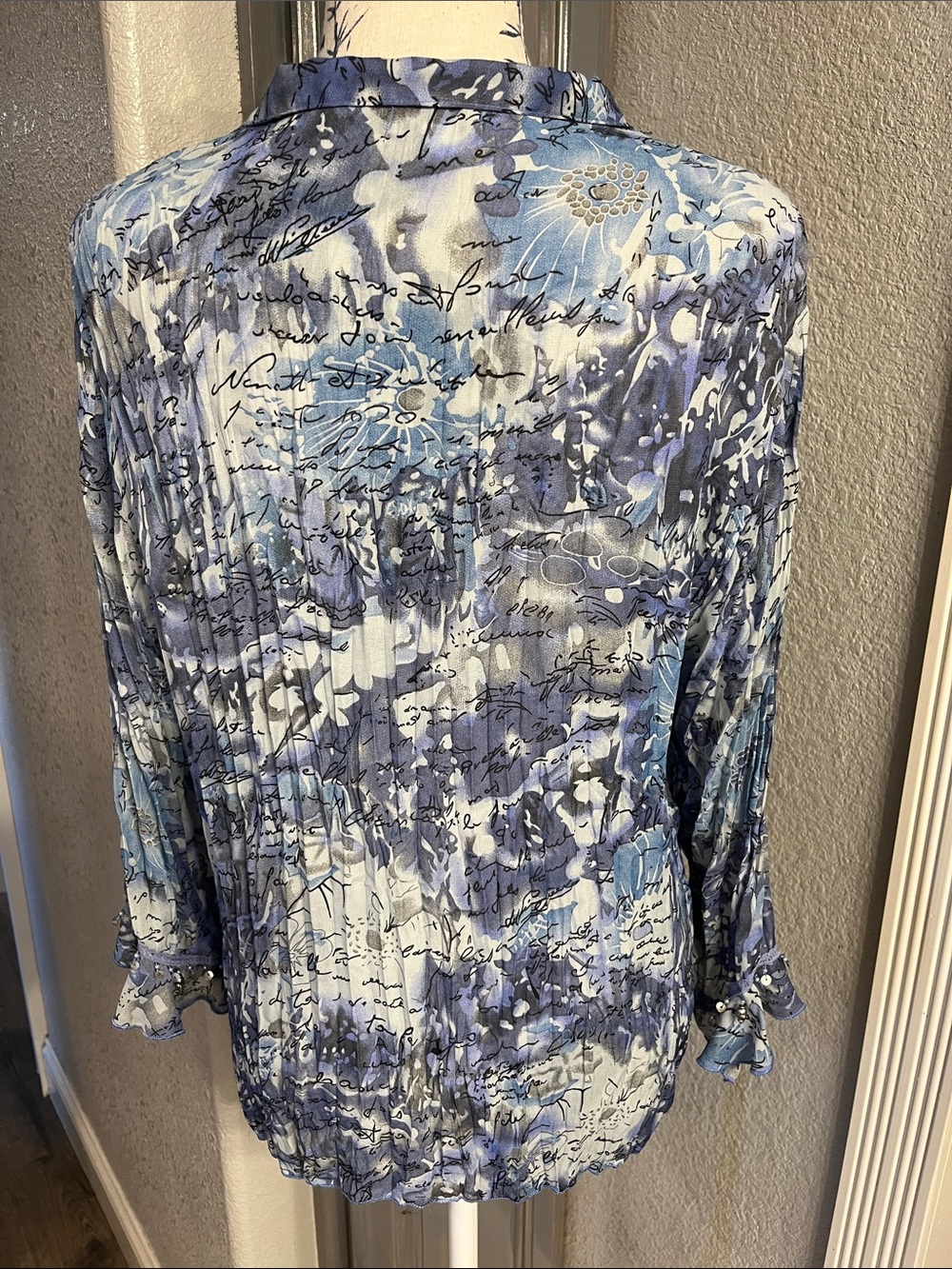 Jaipur Blue & Light Blue Script Ruffle V-Neck Blouse - Picture 4 of 8